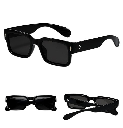 Men's trendy, chunky, rectangular, square-framed sunglasses in black shades