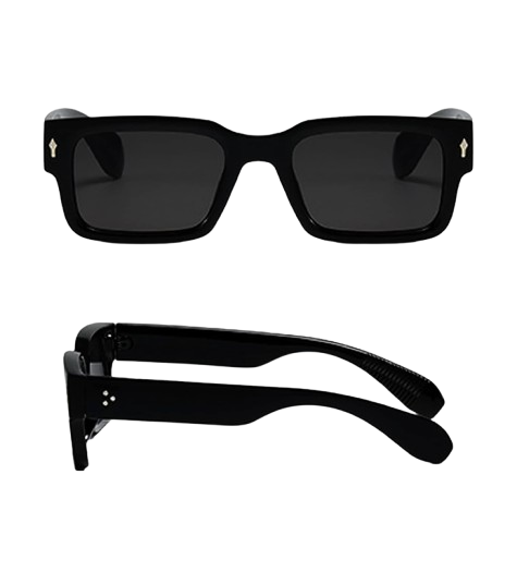 Men's trendy, chunky, rectangular, square-framed sunglasses in black shades