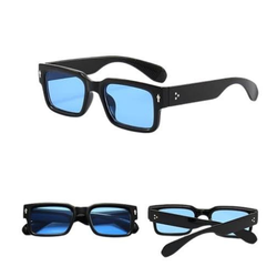 Men's trendy, chunky, rectangular, square-framed sunglasses in blue shades