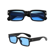 Men's trendy, chunky, rectangular, square-framed sunglasses in blue shades