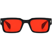 Men's trendy, chunky, rectangular, square-framed sunglasses in red shades
