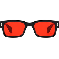 Men's trendy, chunky, rectangular, square-framed sunglasses in red shades