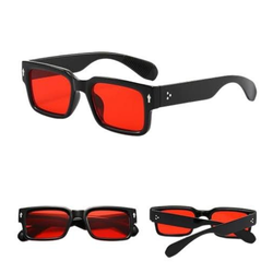 Men's trendy, chunky, rectangular, square-framed sunglasses in red shades