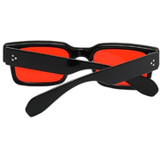 Men's trendy, chunky, rectangular, square-framed sunglasses in red shades