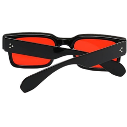 Men's trendy, chunky, rectangular, square-framed sunglasses in red shades