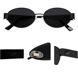 Women's Retro Oval Sunglasses with Classic black Shades